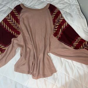 We The Free Pink and Burgundy Knit Top